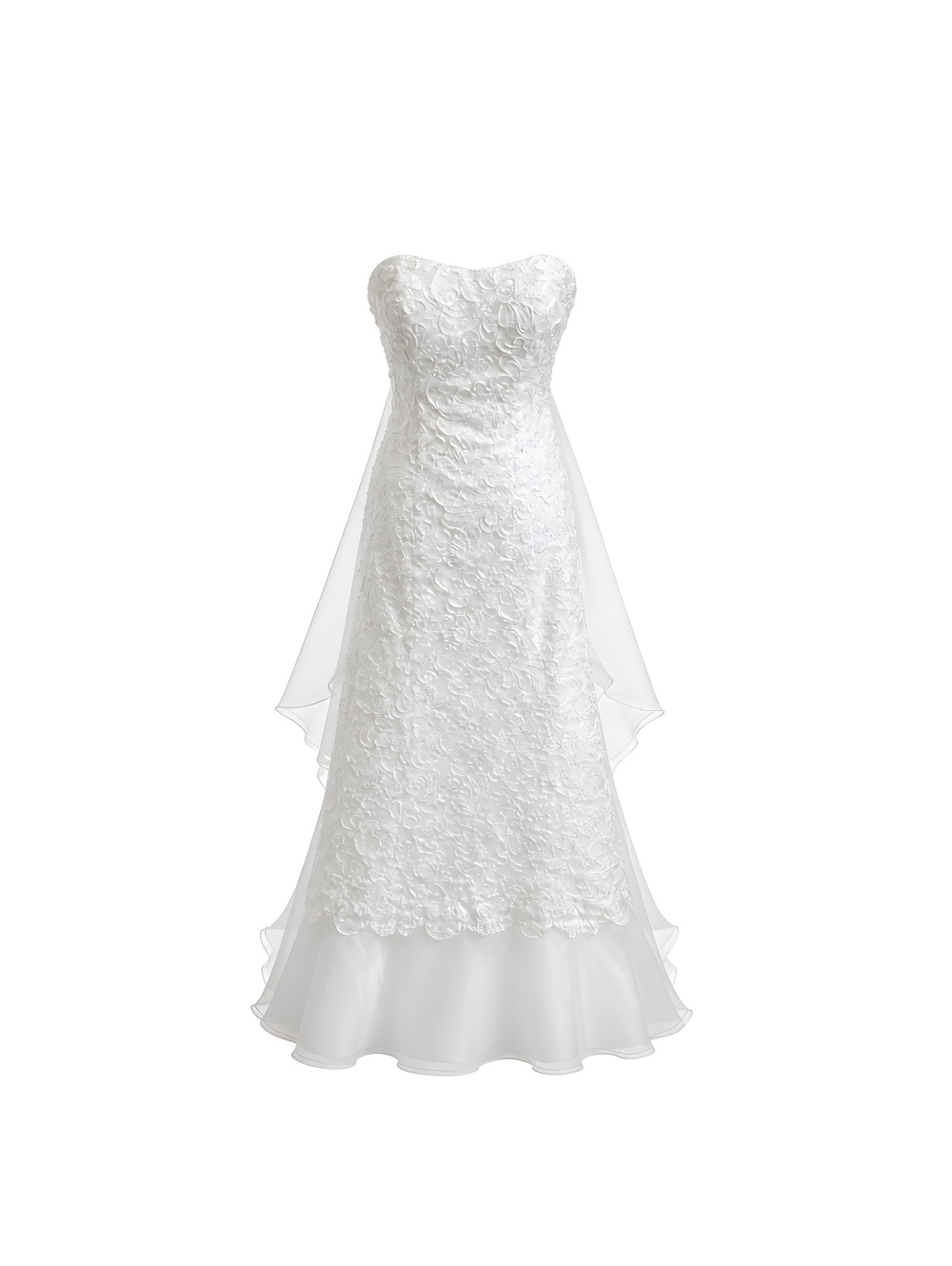 Galina Signature Strapless White Lace  Wedding Dress with Organza Hem and Train